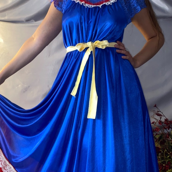 Vtg silky sissy Snow White Blue Frilly Nightgown Db chiffon lace Gown - Picture 6 of 12